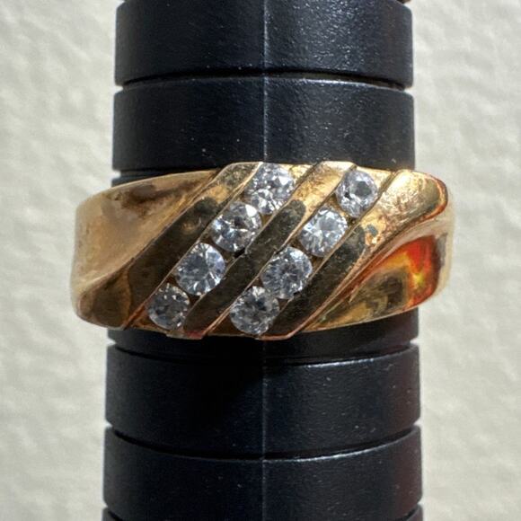 925 R Sterling Silver Gold Plating and Double Row of Channel CZs Ring Size 8.75 - Picture 1 of 5